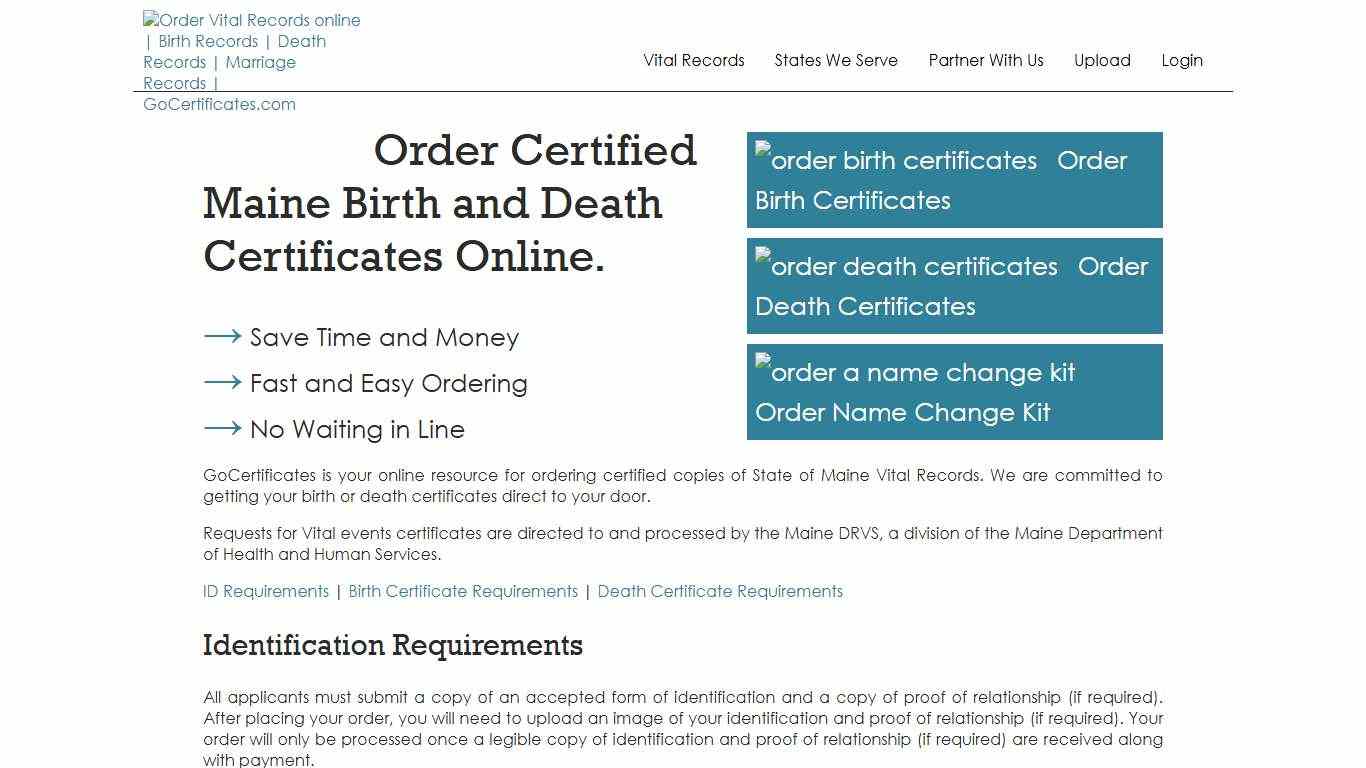 Maine Birth Certificates Maine Death Certificates GoCertificates.com
